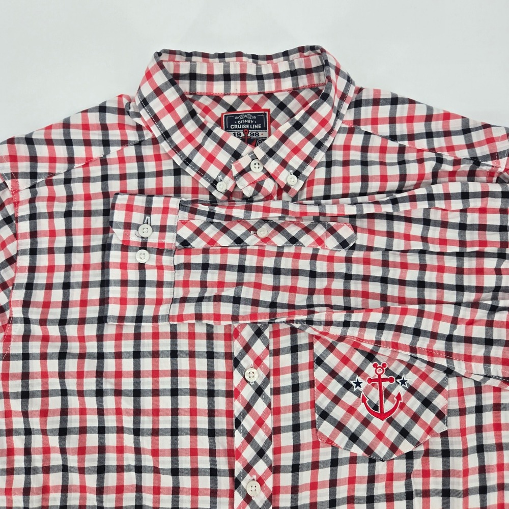 Disney Cruise Line Men's‎ Plaid Button Down Shirt Anchor Pocket Medium VGUC